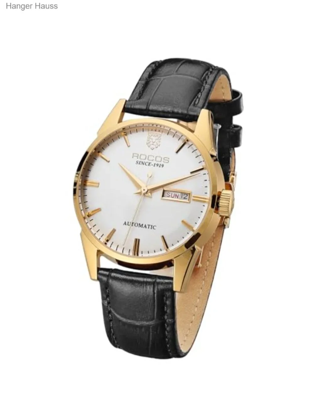 Men's Automatic Mechanical Watch Luxury Retro Day Date Genuine Leather Strap